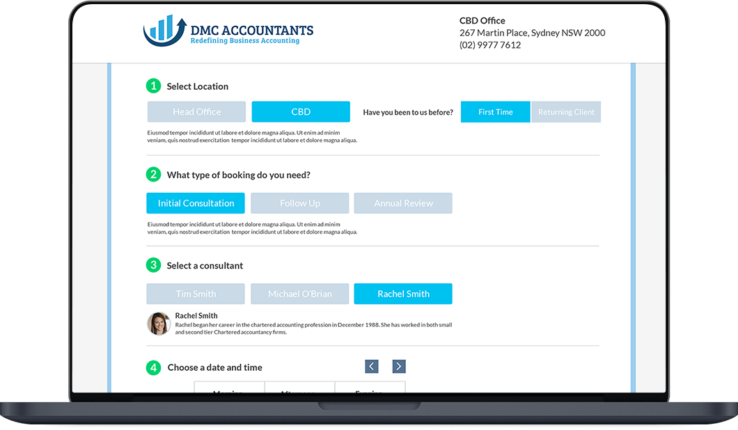 A screenshot demonstrating how customers would make an appointment using Better HQ&#039; online booking system.